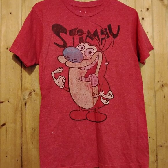 Men's Red Small Ren & Stimpy Graphic T-Shirt Faded - Picture 2 of 4